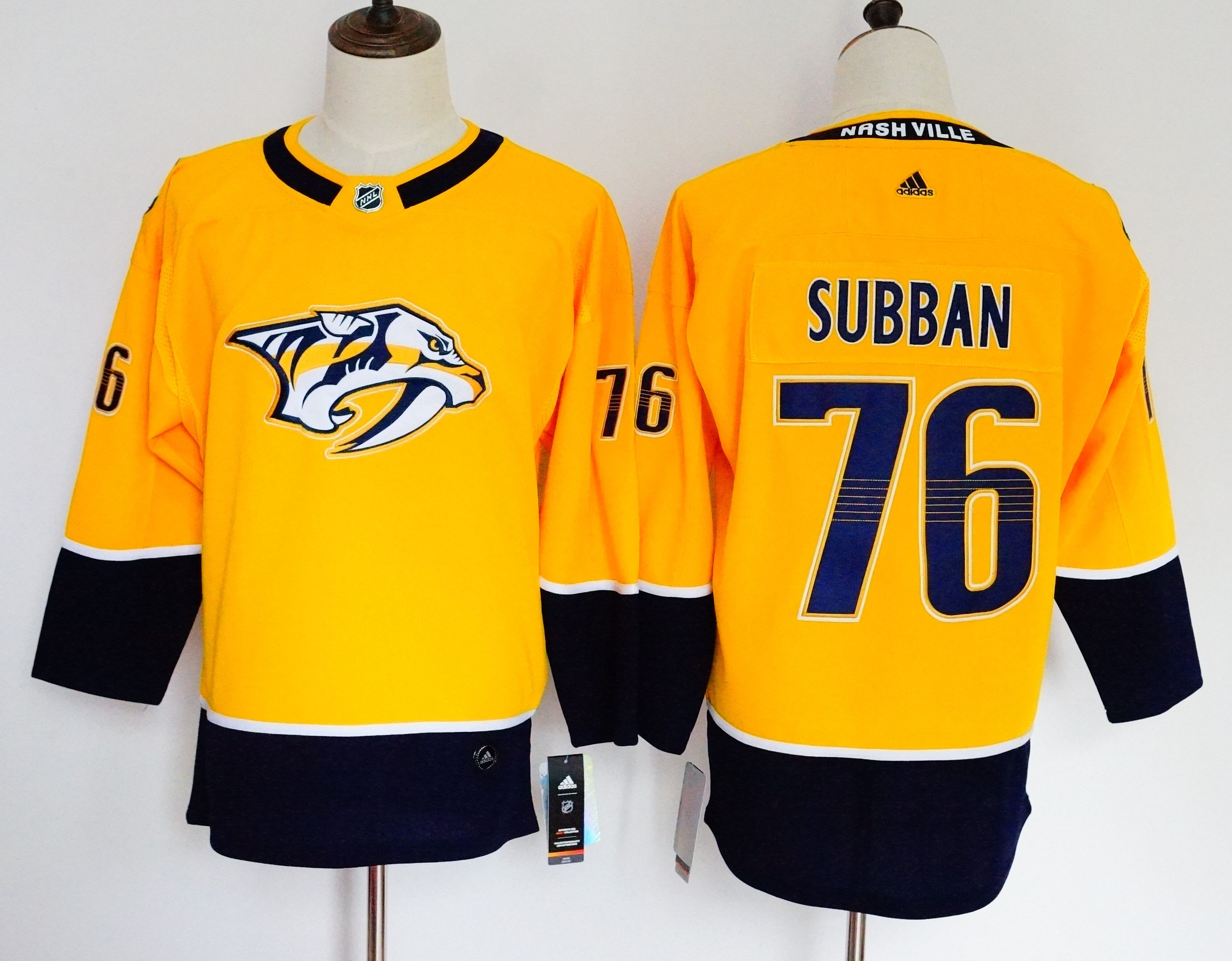 Women Nashville Predators 76 Subban Yellow Hockey Stitched Adidas NHL Jerseys